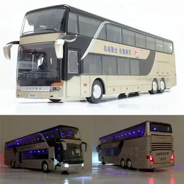 Diecast Model Car Sale High Quality 1 32 Eloy Pull Back Bus Model High Imitation Double Sightseeing Bus Flash Toy Vehicle 230915