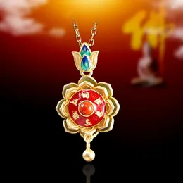 Hängen Ethnic Lotus Buddha Six Character Scriptures Pendant Necklace For Women Jewelry Fashion Lady 925 Silver Chain Girls