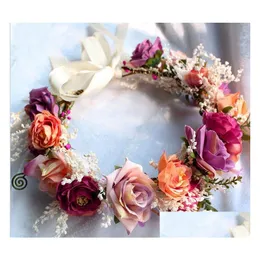 Hair Accessories Brides Wreath Bohemia Style Children Beach Holiday Girls Handmade Stereo Rose Simation Flowers Garlands R1019 Drop De Dh5L3