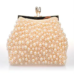 Nowa moda dwa łańcuchy kobiety Pearl Evening Bag Clutch Wspaniała ślubna torebka na przyjęcie weselne 208e