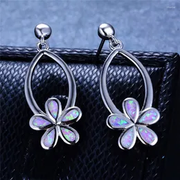 Ohrstecker, süße weibliche Blume, Vintage-Stil, silberfarben, doppelt, für Damen, Boho, weiß, blau, Feueropal