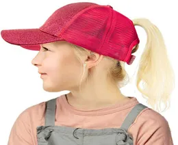 Kid Boy Girl Ponytail Baseball Cap Glitter Messy Bun Hats Hiphop Snapback Ball Caps Summer Sumber Sun Visor Fashion Outdoor AH1057318