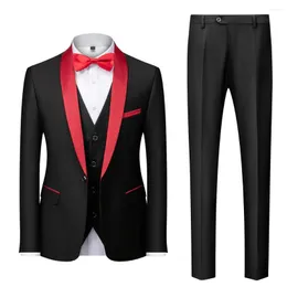 Erkekler Suits Erkek ceket pantolonu Ve Weak Üç siyah şal yaka tek göğüslü resmi düğün blazer trajes elegante para hombres