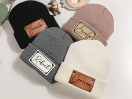 Caps Hats Personalized born Leather Patch for Baby Infant Beanie with Name Kid Knitted Hat Shower Gift 230915