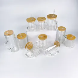 BPA-freie, wiederverwendbare 15-Unzen-Becher aus kristallklarem, neuem, vorgebohrtem, blanko Sublimations-Schneekugel-Glitzerfluss-Doppelwandglasbechern mit transparentem Plastikstrohhalm