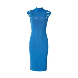 908 XL 2023 Milan Style Runway Dress Summer Dress Crew Neck ärmlöst Vitt blå märke samma stil Empire Womens Dress Fashion Oulaidi