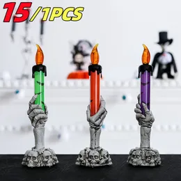 15PCS Halloween Scary Ghost Handheld Skull Lights LED Halloween Candle Lights Desktop Decoration Home Haunted House Decorations 918