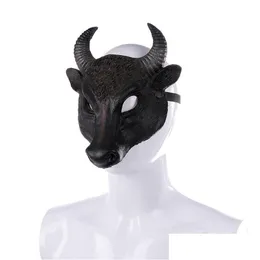 Máscaras de festa Adt Bl Cosplay Pu Preto Meia Face Máscara Horror Cabeça Superior Animais Halloween Masque Acessórios Drop Delivery Home Garden Fe Dhj3u