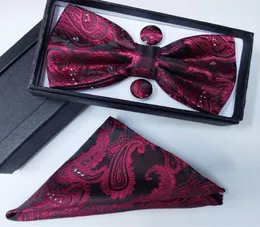 gravata borboleta silk gifts for men bowtie Pocket Square cashew flowers bow tie and handkerchief with cufflink set paisley tie8818100