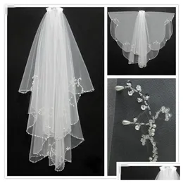 Bridal Veils Wholesale Beaded Two Layers Tle Elbow Length Edge For Fast In Stock Drop Delivery Party Events Accessories Dhgml