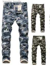 Męskie dżinsy męskie kamuflaż dżinsy proste dżinsowe spodnie Slim Men Dżinsy Slim Fit Sreth Camo Denim Pants x0621 L230918