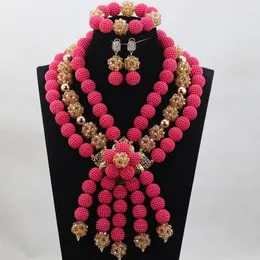 Necklace Earrings Set Fabulous Pink And Gold Beaded Balls Wedding Statement Fashion Jewelry Birthday Gift WD379