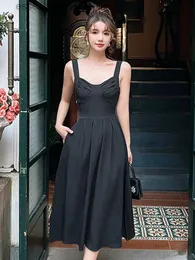 Basic Casual Dresses Fashion Summer Evening Dress For Women Elegant Lady Vintage Sexy Strap Low Cut Slim Midi Party Club Prom Mujer Vestidos Street L230918