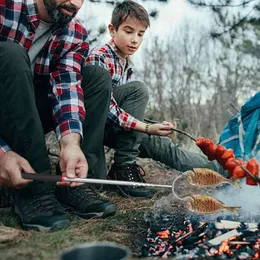 Werkzeuge Grillgabel Edelstahl-Grillnadelstäbchen mit langen Zinken Einziehbare U-förmige Spieße Hühnersteaks