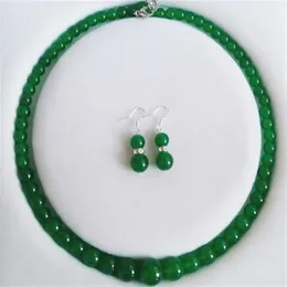 6-14 mm jade verde natural de perlas kołnierz Pendientes Conjunto de Joyas 18290i