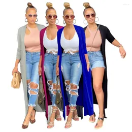 Women's Trench Coats Women Open Stitch Solid Long Sleeve V Neck Pockets Ladies Max Clothing Tailored Coat Elegant Outfits Streetwear