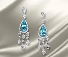 Dangle Earrings Luxury Colorful Water Drop Full Mirco Paved Micro Zirconia Women Bridal Dress Wedding Earring Fashion Jewelry E9975