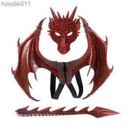 Costume Accessories Halloween Kids Clothes Sets Baby Cosplay Props Dragon Wings Mask Tail 3pcs Set Party Dressing Children Costume L230918