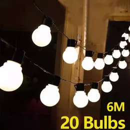 Decorazioni natalizie G50 Lampadina a globo LED Fata String Light Luci esterne Strada Matrimonio Giardino Patio Decorazione natalizia Luce 230918