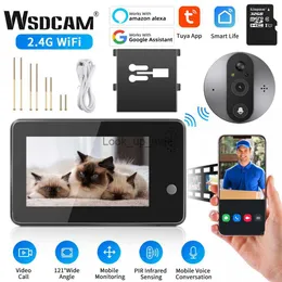 Dörrklockor WSDCAM 4,3 tum smart WiFi Video Doorbell Night Vision Tuya Peephole Camera Human Detection Doorbell Alexa Google Meddelande HKD230918