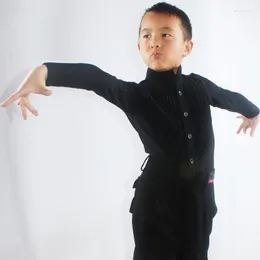 Sahne Giyim Orijinal Latin Dans Üstleri Çocuklar İçin Siyah Beyaz Uzun Kollu Gömlek Moda Erkek Balo Salonu Tango Rekabet Frocks N7021