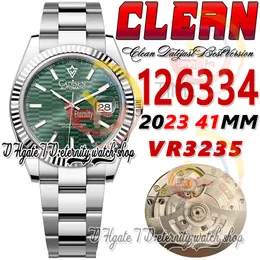 クリーンCF日付41MM 126334 VR3235自動メンズウォッチグリーンピットパターンダイヤルスティックマーカー904Lオイスタースチールブレスレットスーパーエディションエターシティホムブレ腕時計