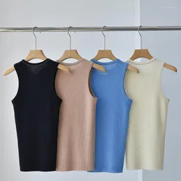 Kvinnors tankar Solid Color Wool Vest 2023 Simple Slim Ladies Round Neck Camisole Kvinnlig ärmlösa toppar mångsidiga