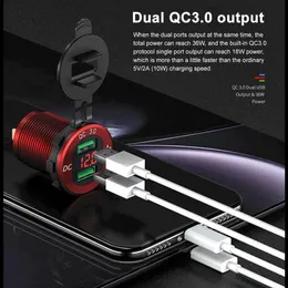 Quick Charge 3 0 Dual USB Charger Socket Outlet Charger Digital Aluminium Voltage Voltage Display for 12V 24V Car Motorcycle Car304i