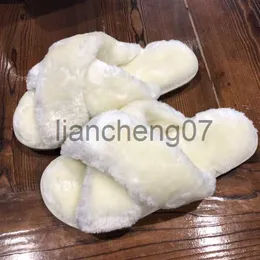 Slippers 2020 New Product Cross-Tied Plush Faux Fur Warm Indoor Outdoor Bedroom Mute Office Woman Rabbit Fur Korean Fashion x0916