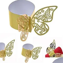 Led Toys Butterfly Hollow Napkin Rings 3D Paper Buckle For Wedding Baby Shower Party Restaurant Table Decor273T Drop Delivery Gifts L Dh9Df