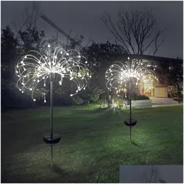 Lawn Lamps 90/120/150 Led Solar Light 8 Function Modes Dandelion Grass Fireworks Lamp Outdoor Waterproof Garden Patio Drop Delivery Li Dheny