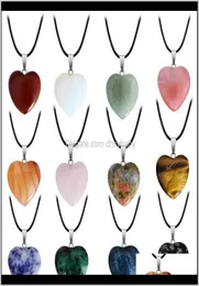 Ожерелья Подвески Натуральный камень Подвеска из драгоценных камней с цепочкой из искусственной кожи в форме сердца Кристалл Кварц Бирюза Очарование Neckl1649772