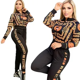 Print Jacket and Bottoms Two Piece Pants Outfits Women Fashion Zipper Sweatshirt and Pant Sets Ship269Q
