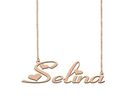 Selina nom collier personnalisé plaque signalétique pendentif pour femmes filles cadeau d'anniversaire enfants amis bijoux plaqué or 18 carats en acier inoxydable St5039807