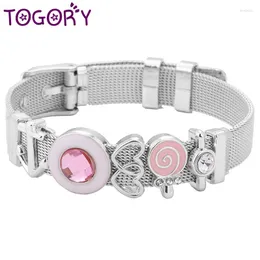 Charme pulseiras rosa pirulito slide pulseira para mulheres crianças coração de aço inoxidável para malha pulsera jóias presente