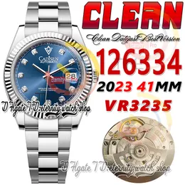 Clean CF Date 41mm 126334 VR3235 orologio automatico da uomo quadrante blu marcatori di diamanti Moissanite 904L bracciale OysterSteel Super Edition eternity Hombre orologi da polso