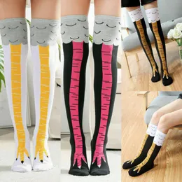 Chicken Paws Feet Socks Women's Long Socks Funny Cartoon Cotton Creative Chicken Leg Claw Ladies 3D Print Above Knee High Socks