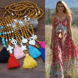 2020 Moda a lunga catena Perline di legno Gioielli Boho Donna Farfalla Cuore Stella Pendenti e ciondoli Collana nappa colorata241y