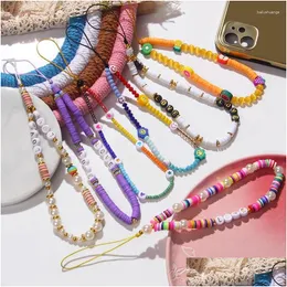 Charm Bracelets Phone Chain Colorf Soft Clay Mobile Lanyard Love Pearl Rope For Cell Case Hanging Cord Wristband Drop Delivery Jewelry Dh7Ti