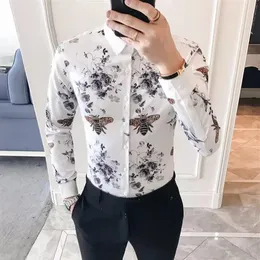 Desinger Print Shirt Men Korea Slim Fit Long Sleeve Camisa Masculina Chemise Homme Social Dress Party Club Shirts341f