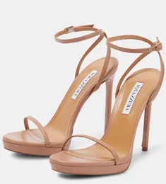 Elegant 23/s aquazzura olie platå kvinnor yt sandaler skor läder fyrkantiga tå mule promenader hög klackar lady sandalias