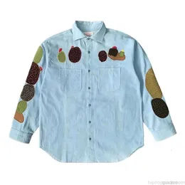 Tasarımcı Moda Giyim Erkek Gömlek Kapital Kountry Chambray İş Gömlek Kaktüs İşlemeli Uzun Kollu Gömlek