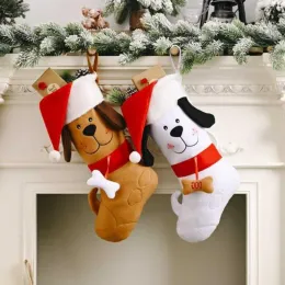 Weihnachtsstrumpf, bestickter Hund mit Weihnachtsmütze-Muster, Weihnachtsbaum-Hängeanhänger, Ornament, Geschenktüte 918