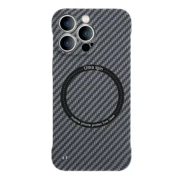 Carbon Fiber Case Texture Frameless für Magsafe magnetische kabellose Ladehüllen für iPhone 15 14 13 12 11 Pro Plus Max stoßfeste PC-Abdeckung