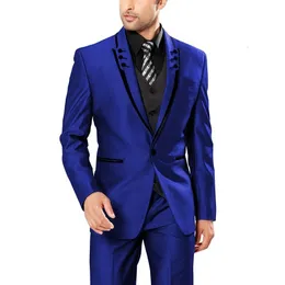 Herrdräkter blazers Royal Blue Luxury Three Piece Jacket Pants Vest Custom Costume Hombres Slim Fit Terno Outfits Wedding Prom Masculina 2023 230915