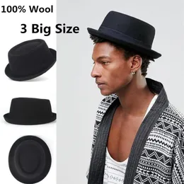 Grande dimensione 100% di lana uomini cappello per torta di maiale per papà cappello di fedora nera per giocatore di bowler piatto da gentiluomo jazz254s
