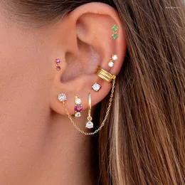 Brincos de argola 1 peça de aço inoxidável zircônia cúbica brinco para mulheres pequeno pingente verde cartilagem tragus piercing joias