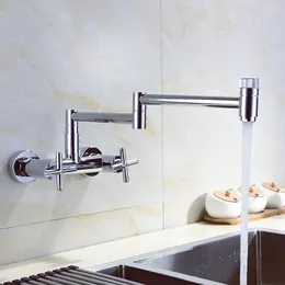 Kitchen Faucets Wall Mounted Brass Faucet Chrome Foldable Movable Mixer Cold Water