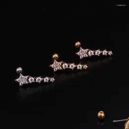 Saplama küpeleri 1 adet sevimli küçük mikro asma cz meteor yıldız şekli kulak kıkırdak piercing küpe altın renkli çelik çubuk top