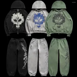 Sweats à capuche pour hommes des années 2000 gothique Y2K strass veste graphique sweat à capuche zippé coréen streetwear grunge hip hop haut à manches longues sweat-shirt vêtements d'extérieur